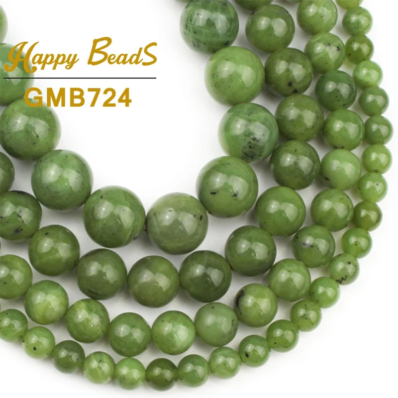 

Natural Genuine Canada Green Jades Stone Beads Round Loose Spacer Bead For Jewelry Making Diy Bracelet 6 8 10 12MM 7.5"inches