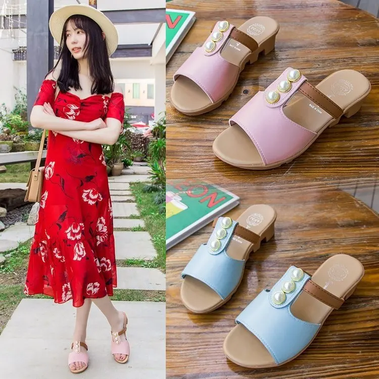 

2019 Summer New Style WOMEN'S Shoes Women's Sandals Sandals WOMEN'S Shoes round Flat Slanted Heel Slipper Batch