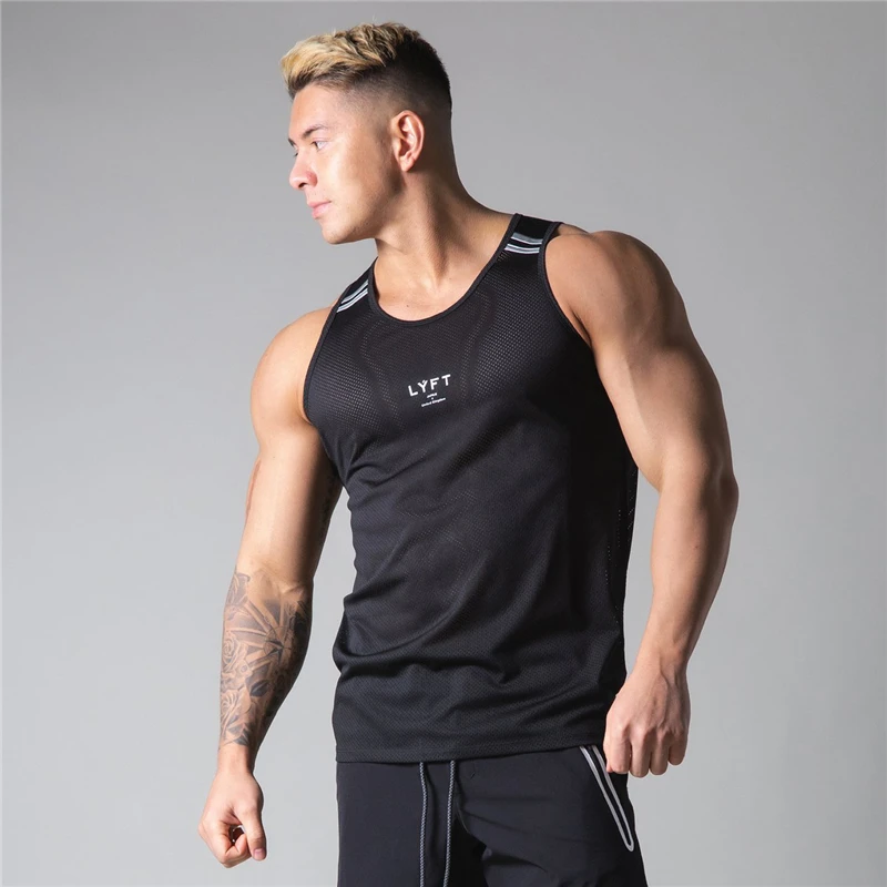 Solid Mesh Men's Gym & Workout Tank Tops Men's Fitness Apparel, Men's