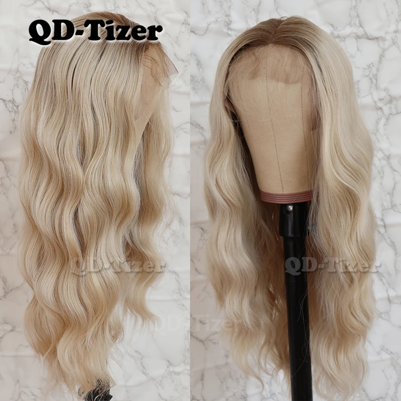 QD-Tizer 13*4 водяная волна синтетические волосы Ombre Цвет бесклеевые синтетические термостойкие синтетические парики с волосами младенца