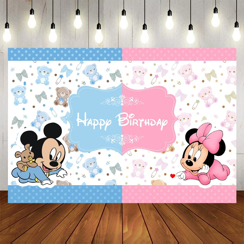 Custom Background Party Backdrops Disney Minnie Mickey Mickey Mouse  Birthday Decorations Children's Decoration Photozone Wall