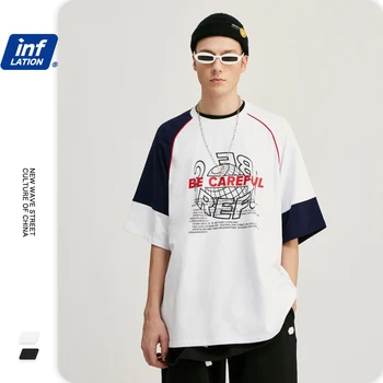 

INFLATION Men 2020 Summer Tees Hight Street Dropped Shoulders Men T shirt Cotton O-neck Cotton Block Color Men Tshirt 1125S20