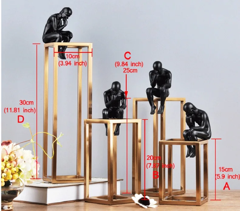 Скульптура Thinker Rodin Золотая рамка из нержавеющей стали настольное украшение