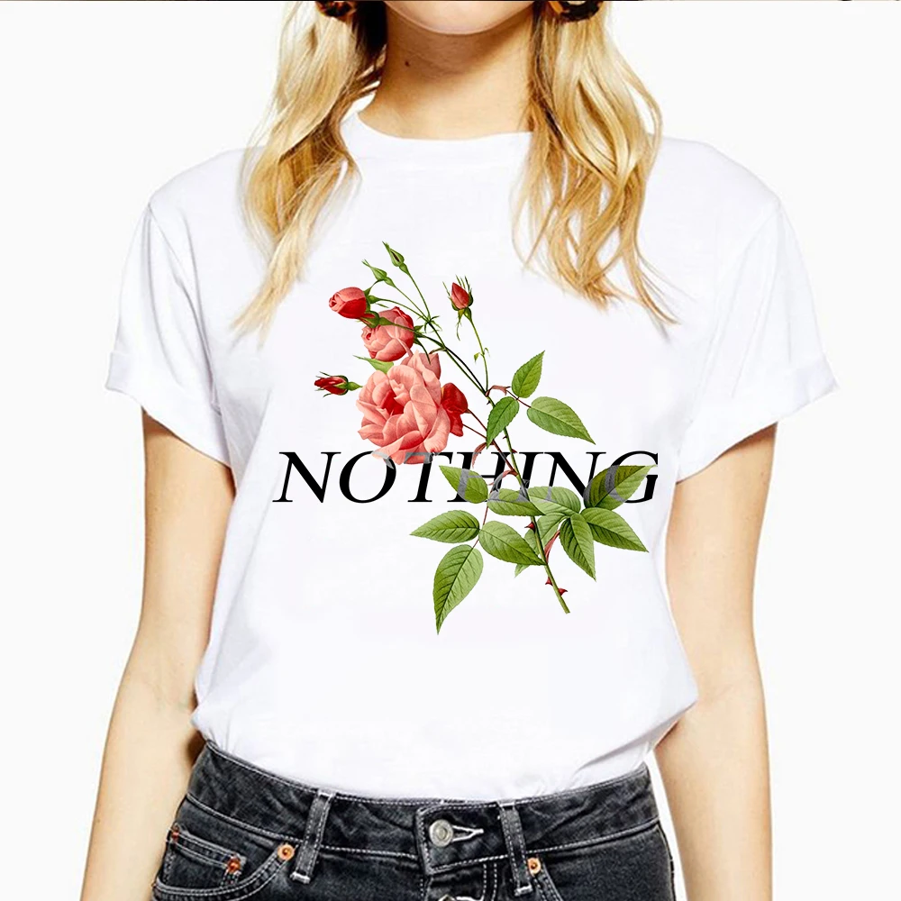 Летние женские футболки с принтом Nothing Rose короткий рукав повседневная женская