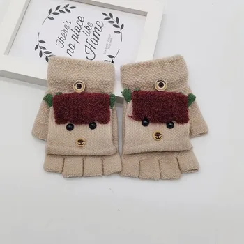 

Winter Children Warm Gloves 4-8 Years Flip Half Finger Gloves Cartoon Girls Boys Mittens