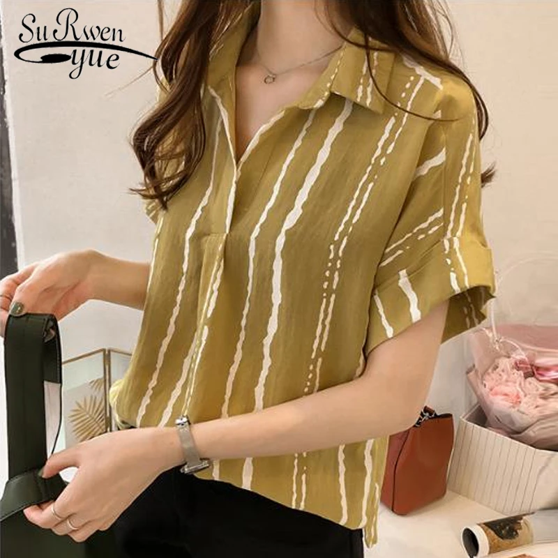 Летние женские блузки больших размеров OL модные 2019 полосатая женская шифоновая