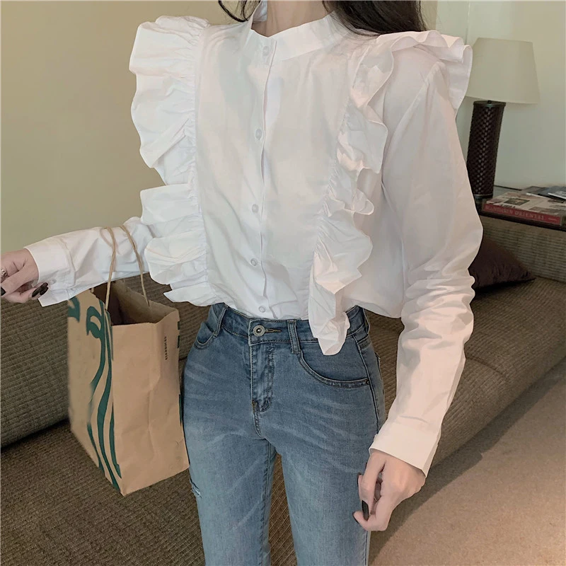 plus size white blouse with ruffles