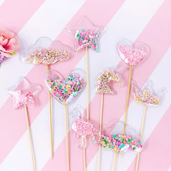 

1/3/5pcs Unicorn Theme Party Ornaments Confetti Cake Topper Heart Crown Cupcake Toppers For Wedding Birthday Party Cake Decorati
