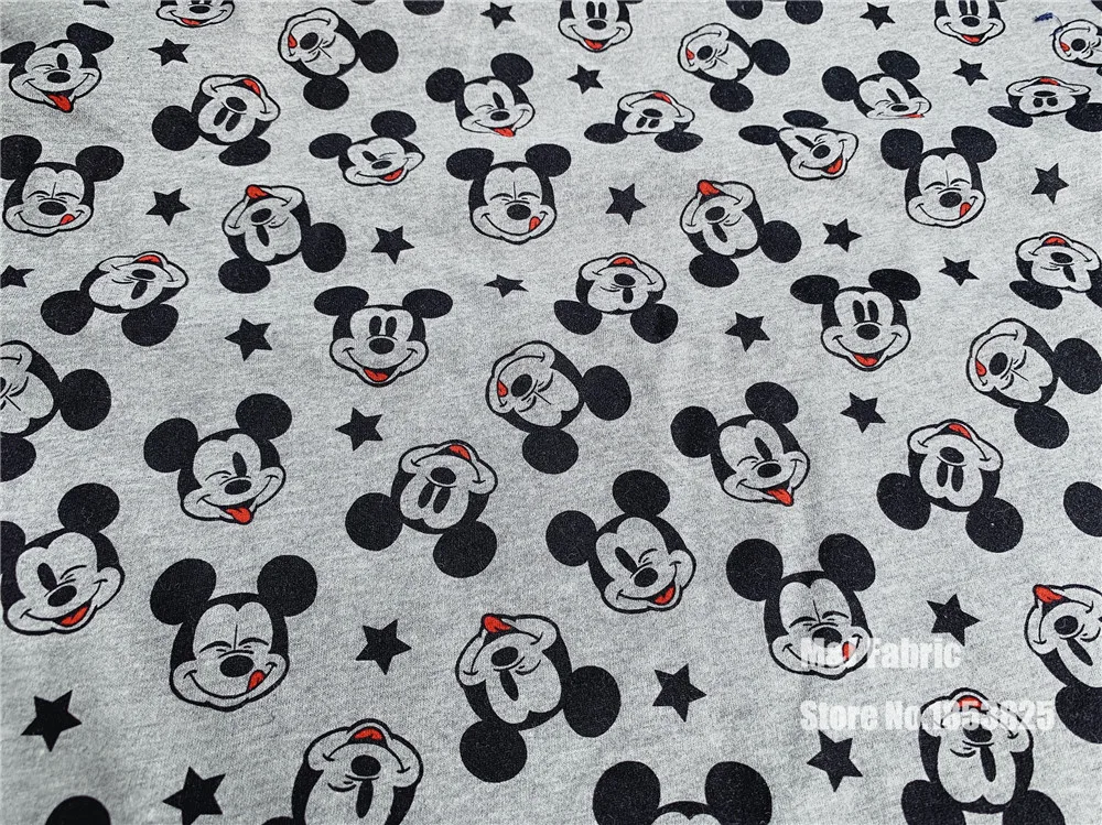 50X165 см серая Трикотажная хлопковая ткань с Микки Маусом, Лоскутная Одежда для маленьких мальчиков, сшитая футболка, шапка, штаны