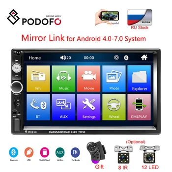

Podofo 7" HD Touch Screen Car Monitor Car Radios Mirrorlink 2 din Auto Radio Bluetooth Car Stereo FM Recieiver MP5 Player Camera