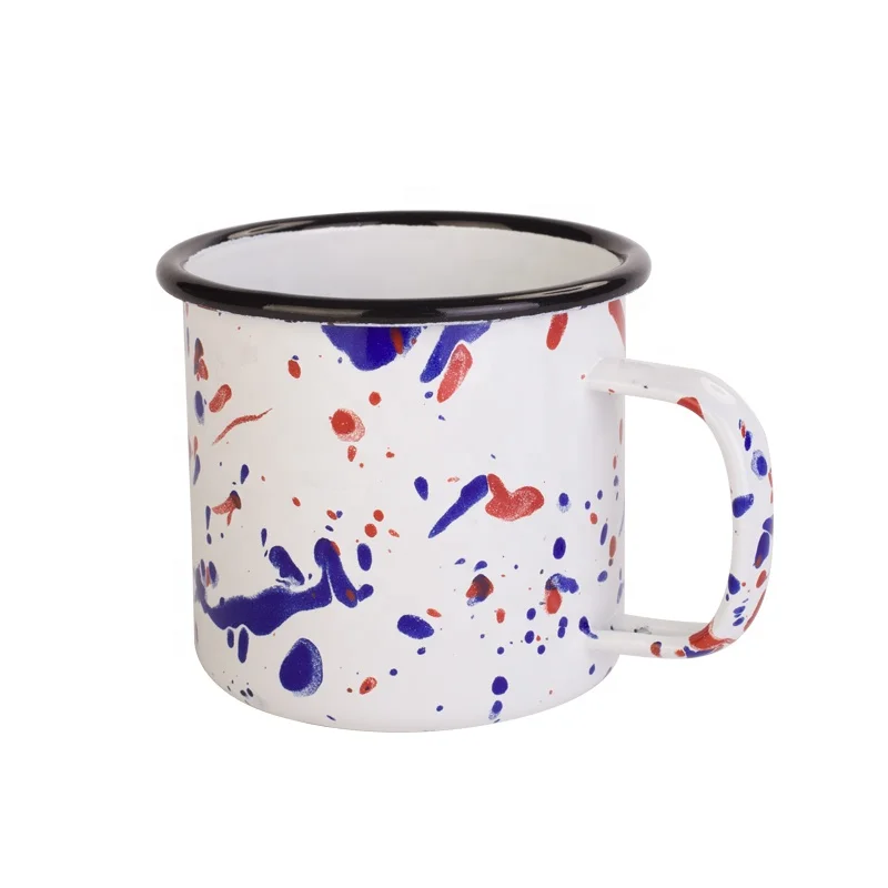 Logo printing custom cheap metal enamel camping coffee mug with handle