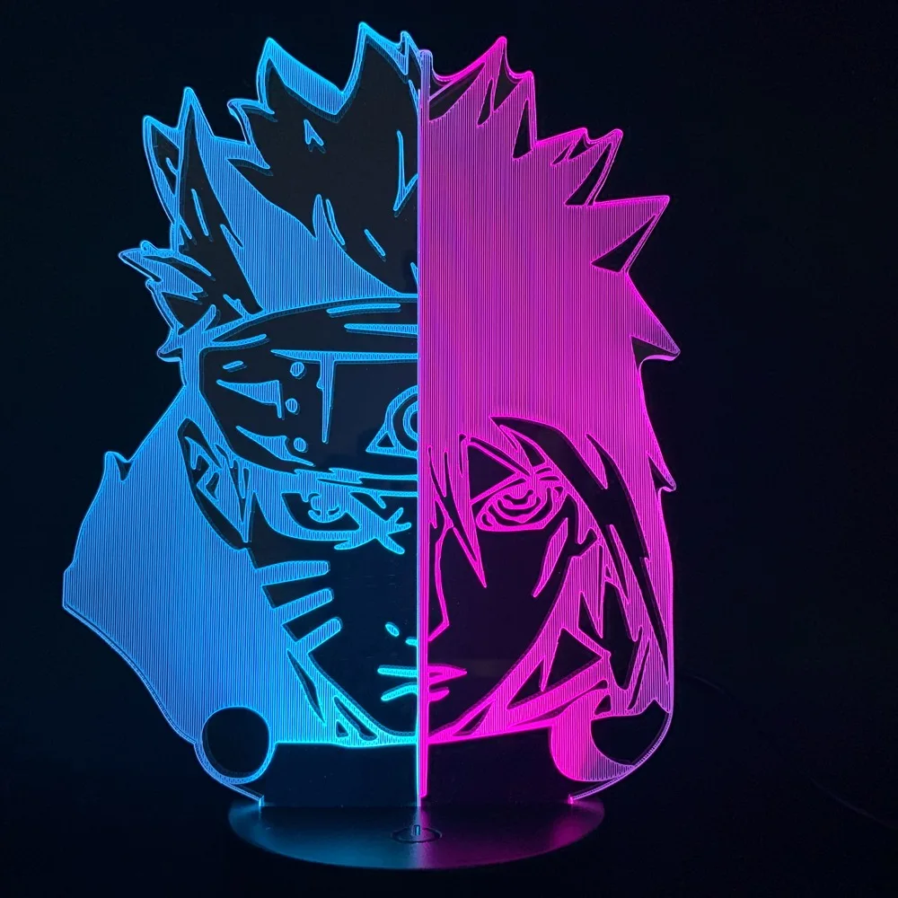 Naruto Uchiha Sasuke Uzumaki Naruto LED 3d Light Two Side Color Changing Visual Table Lamp for Bedroom Christmas Decoration
