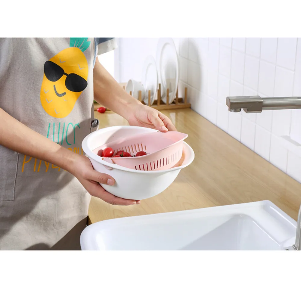 Кухонная двойная дренажная корзина, миска, пластиковая лапша, корзина для мытья овощей, портативная кухонная дуршлаг для фруктов, корзина для хранения# LR2