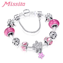 MISSITA браслет с цветком клевера момойро с розовыми муранскими бусинами Сказочный браслет Пандора для женщин, вечерние, Подарок на годовщину