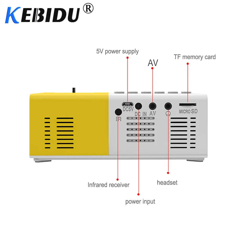 Kebidu новейший J9 Мини проектор HD 1080P мини домашний проектор для AV USB Micro SD карты USB карманный проектор PK YG-300 хорошего качества