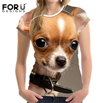 

FORUDESIGNS Kawaii Female T-shirt Women Cute Pomeranian T Shirt Woman Crop Tops For Girl Feminine Bodybuilding Tees Shirts New