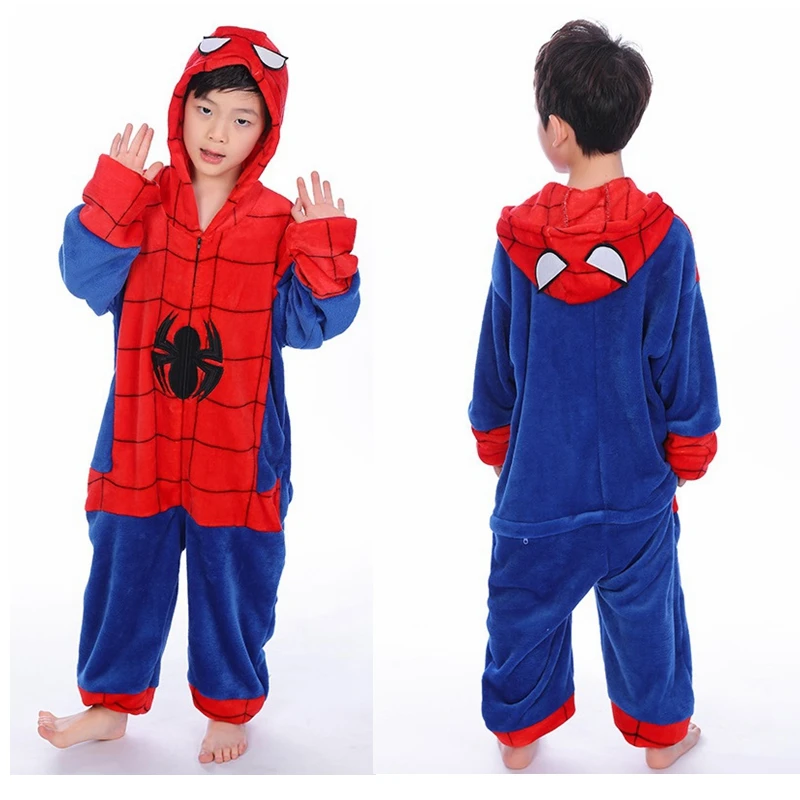 Плюшевая детская Фланелевая пижама «Человек-паук» с героями мультфильма «Marvel»; зимняя одежда для сна; Пижама с милыми животными для мальчиков и девочек