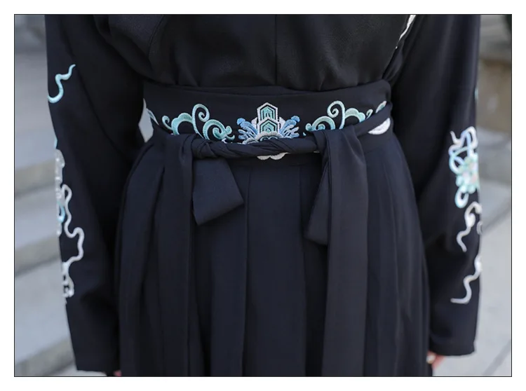 Черный вышивка Hanfu для женщин и мужчин традиционные танцевальные костюмы платье феи певцы представление одежда Народный фестиваль наряд DC3175