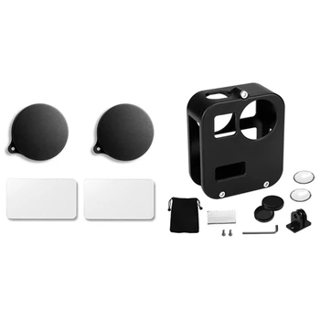 

2PCS Sn Steel Protective Film + 2PCS Lens Cap Cover with Resistant Protective Cage Housing Shell Metal Case Frame