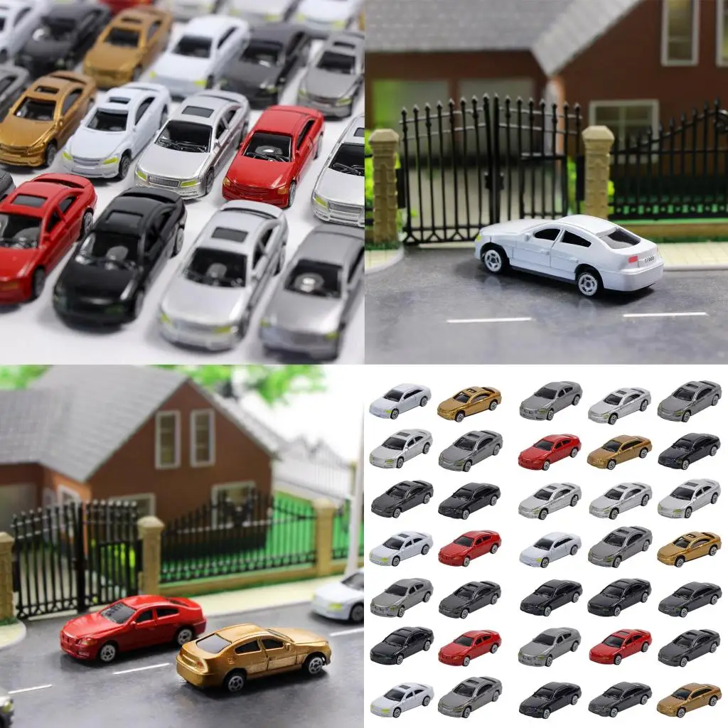 50 Pieces 1/87 Mini Model Car Plastic Vehicle Train Layout Scenery