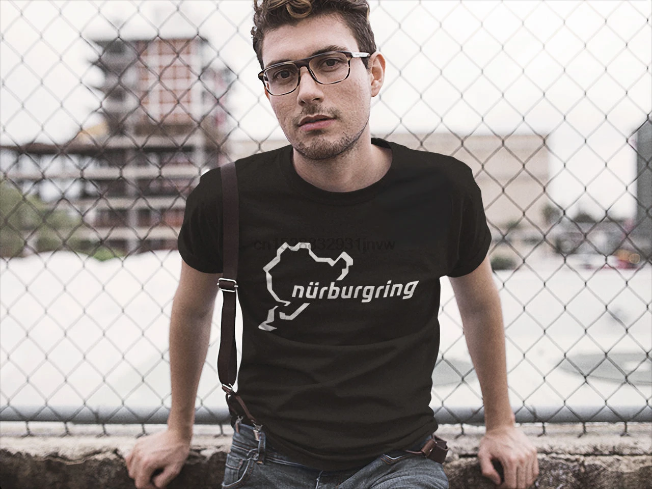 Новинка Мужская черная футболка Nurburgring с рисунком футболки круглым вырезом