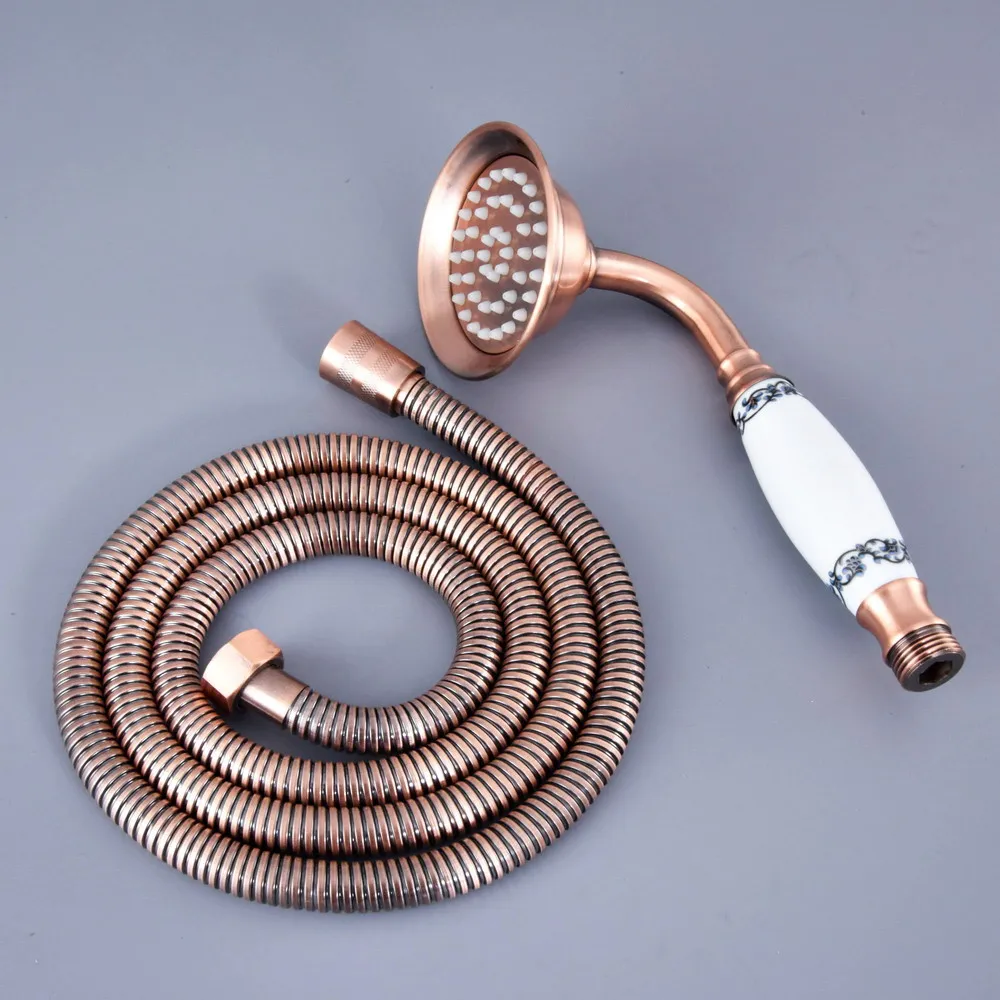 

Antique Red Copper Ceramics Telephone Hand Held Shower Head & 1.5 m Hose Water Saving Handheld Sprayer Shower Set Nhh124