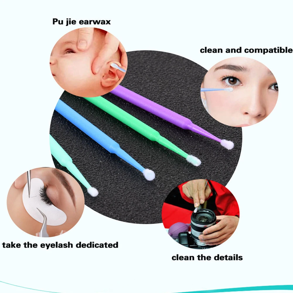 CRISMO 100Pcs Disposable Cotton Swabs Eyelash Brushes Cleaning Swab Eyelashes Extension Lash Remover Tools Micro Mascara Brush