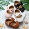 KIDSUN Baby Casual Shoes Infant Toddler Bowknot Non-slip Rubber Soft-Sole Flat PU First Walker Newborn Bow Decor Mary Janes 1