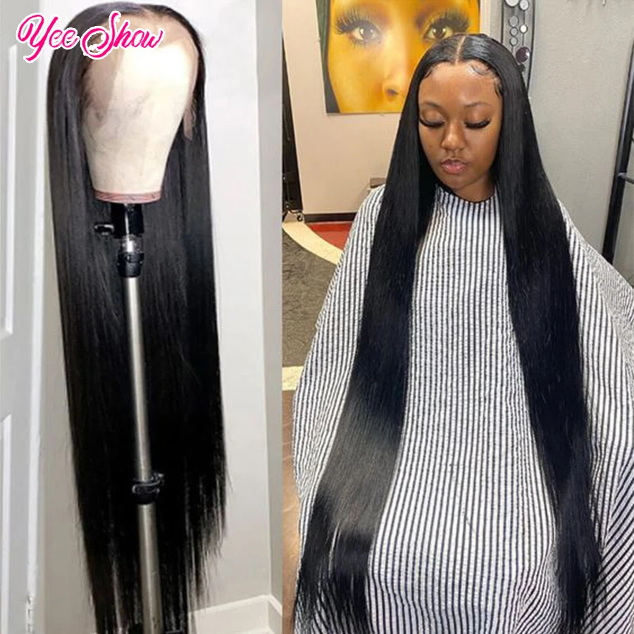 30 Inch Straight Lace Front Wig 13x4 Human Hair Wigs For Black Women Peruvian Remy Transparent HD Frontal | Шиньоны и парики