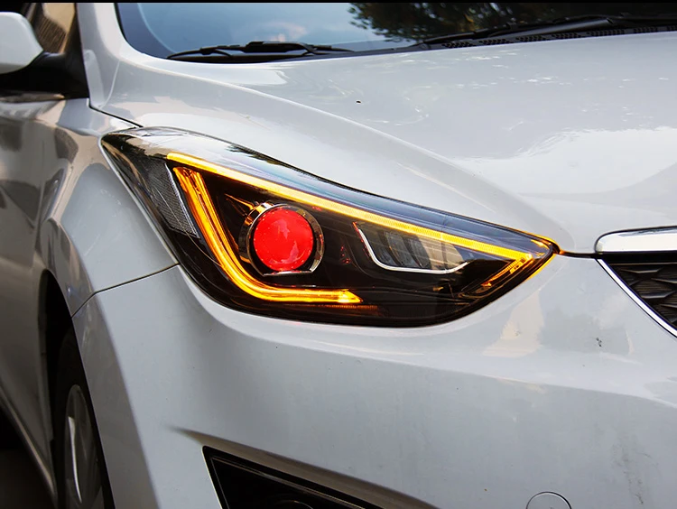 Автомобильный Стайлинг Головной фонарь чехол для фары для автомобиля Hyundai Elantra 2012- светодиодный фары DRL Объектив Двойной Луч Биксенон HID - Цвет: Red Devil Eye