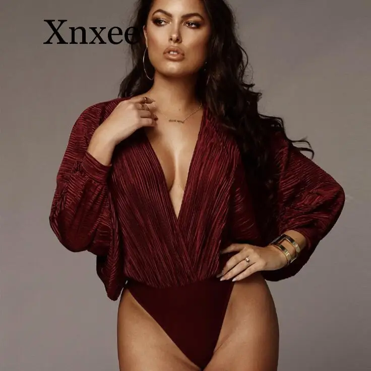 Deep V-Neck Patchwork Sexy Bodysuit Women Fashion Long Sleeve Loose Women Rompers Spring Casual Bodysuit Jumpsuit 2020 lace patchwork high cut jumpsuit sexy lace long sleeve one piece porn see through leotard deep v open chest tight women bodysuit