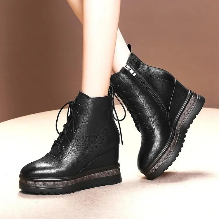 

Wedge heel boots female qiu dong platform boots with high with Martin boots head layer cowhide