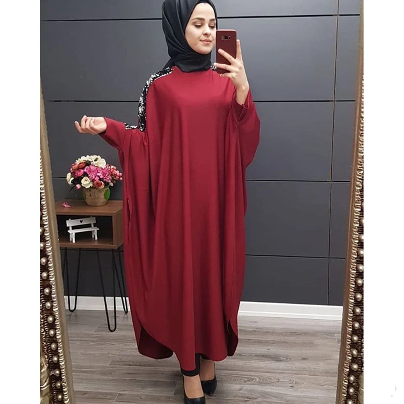 

WEPBEL Arab Dubai Muslim Women Dress Sequin Turkish Abaya Long Sleeve Ramadan Kaftan Plus Size Loose Islamic Clothing