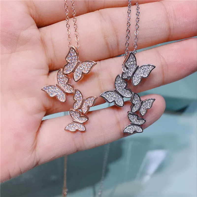 

sterling silver necklace Four flying bows zircon women's accessories, micro-inlaid christmas necklace plata 925 mujer