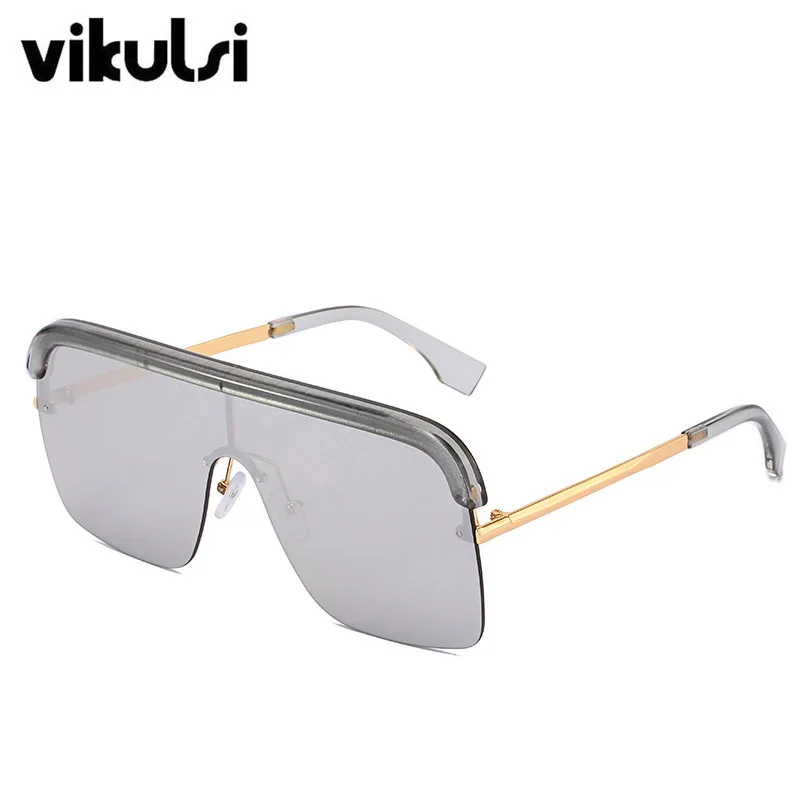 Classic Black Shield Oversized Sunglasses Women Men Fashion Luxury Designer Square Sun Glasses For Female Rectangle Shades UV400 - Цвет линз: E372 grey silver