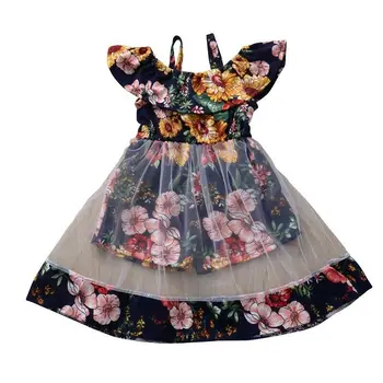 

2020 Toddler Kids Baby Girls Off-Shoulder Sling Floral Princess Dress Party Pageant Lace Tutu Dresses 6M-4T