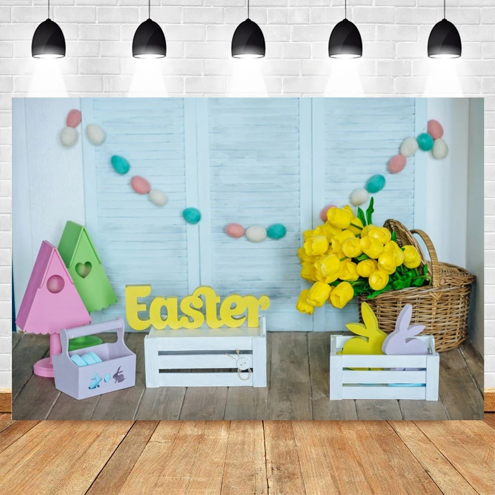 

Spring Easter Flower Rabbit Eggs Room Interior Newborn Baby Portrait Backdrop Vinyl Photography Background For Photo Studio Prop