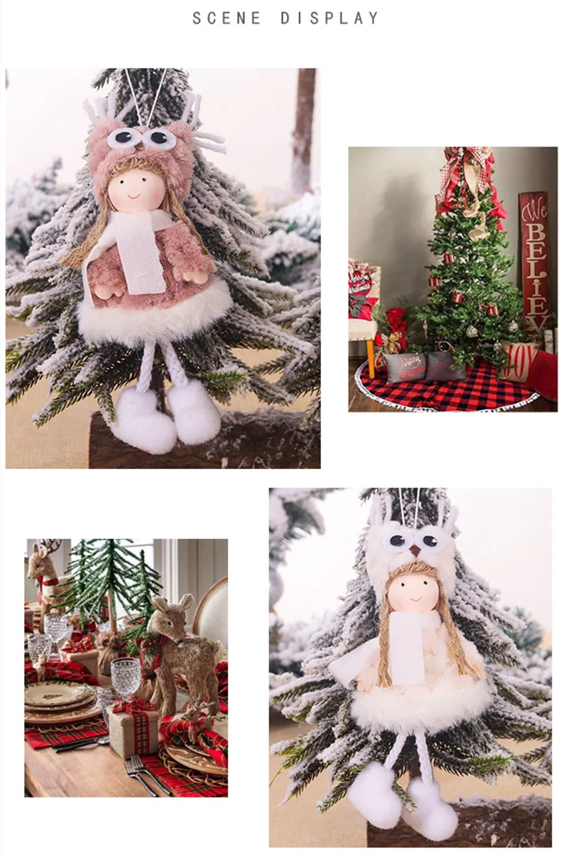 Рождественские милые украшения розовые белые шелковые плюшевые Висячие осанки куклы окно Ангел украшения для дома Рождественская елка рождественский подарок