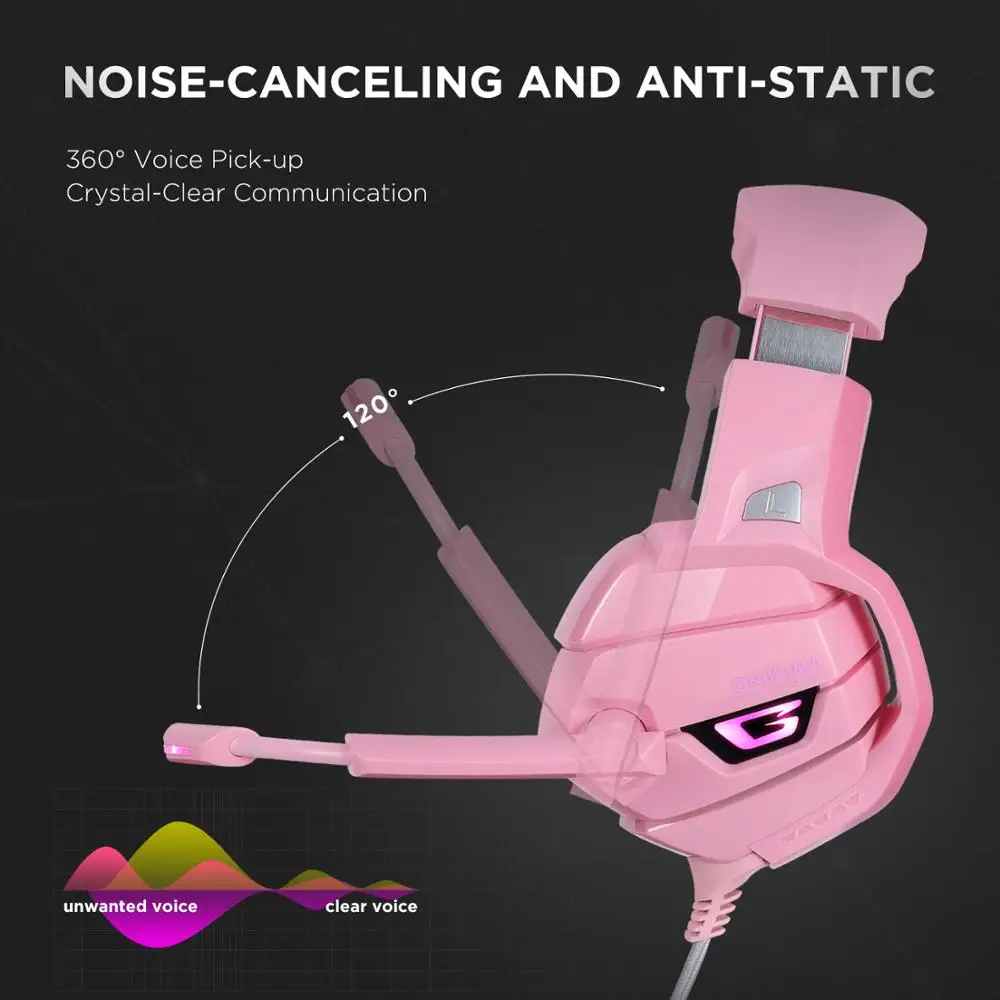 ONIKUMA K5 Pink LED Gaming Headphones 