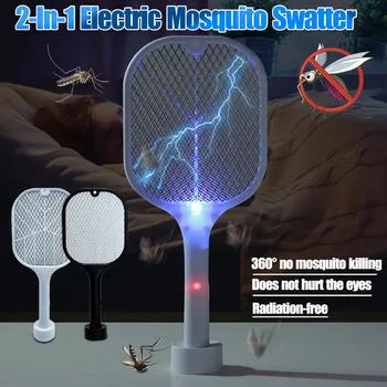

2In1 Electric Mosquito Swatter USB Rechargeable Multifunctional Pest Remover Tool Home Summer Kill Fly Bug Zapper Killer Trap