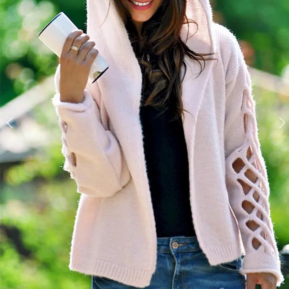 

Loozykit Women's Sweater Jacket Knit Long Sleeve Hoodie Sweater Openwork Cardigan Solid Color Sweater 2019