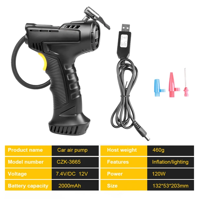 Cordless Tyre Inflator, 12V 120W Rechargeable Air Compressor Handheld  Electric Digital Tire Pump With LED Light