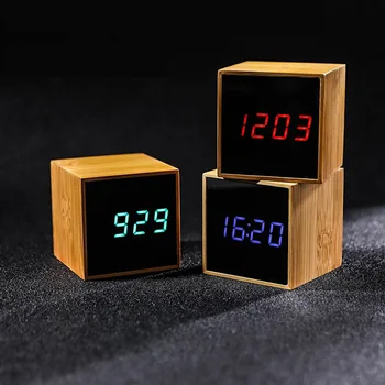 

Digital Alarm Clock Wood Decorative Bedroom LED Display Electronic Digital Table Clock with Temperature Calendar Travel Clocks