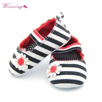 

Newborn Baby Girls Flower Cotton Shoes Soft Soled Striped First walker Age 0-18M