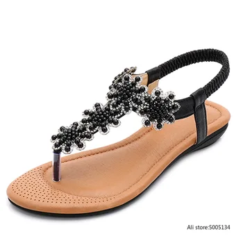 

Summer clip-on sandals Bohemian beaded flat comfort shoes ethnic style women's