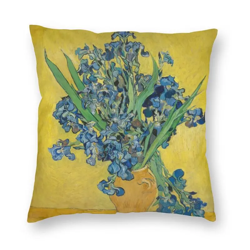 

Vincent Van Gogh Cushion Covers Sofa Home Decor Still Life Vase with Irises Against Square Pillow Case 45x45