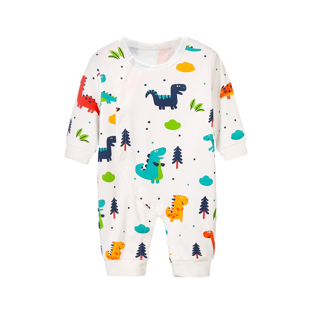 Детская осенне-зимняя Одежда для новорожденных Одежда для маленьких мальчиков и девочек, с принтом "динозавр"; детский комбинезон, одежда для подвижных игр; комбинезон для детей - Цвет: Белый