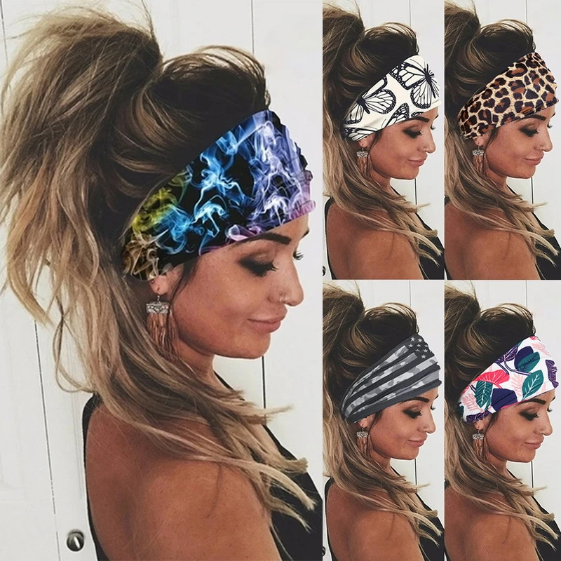 Wide Elastic Headband Sport Yoga Women Cotton Knotted Turban Head Warp Hair Band
