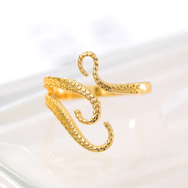 Vintage Octopus Tentacle Open Ring For Women Gold Color Stainless Steel Ring Summer Party Jewelry Gift finger rings fashion rings fashion ring stainless steel rings metal rings gold rings