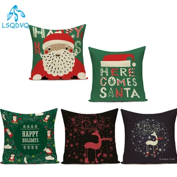 

Cotton Linen Christmas Pillow Cover Merry Christmas Trees Deer Cotton Linen Farmhouse Decor Pillow Cushion Cover for Living Room